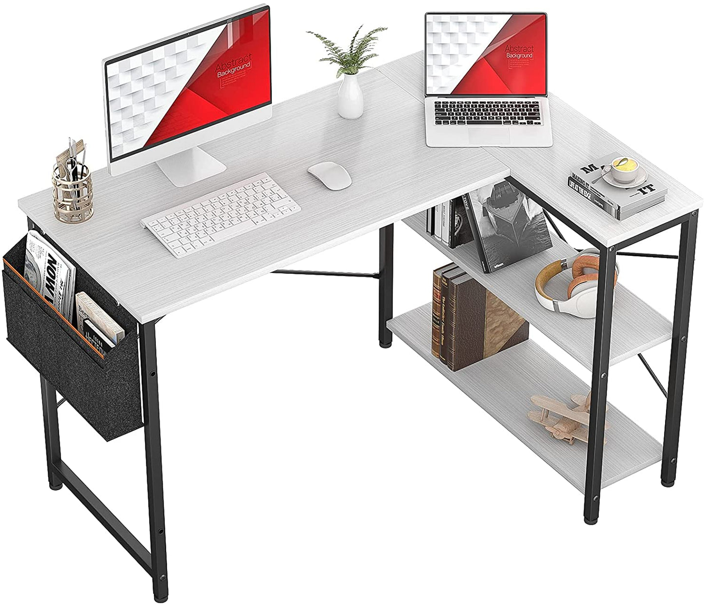 Study Table: L-Shaped Corner Desk with Reversible Storage Shelves