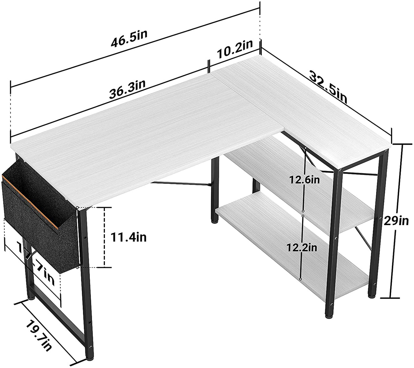 Study Table: L-Shaped Corner Desk with Reversible Storage Shelves