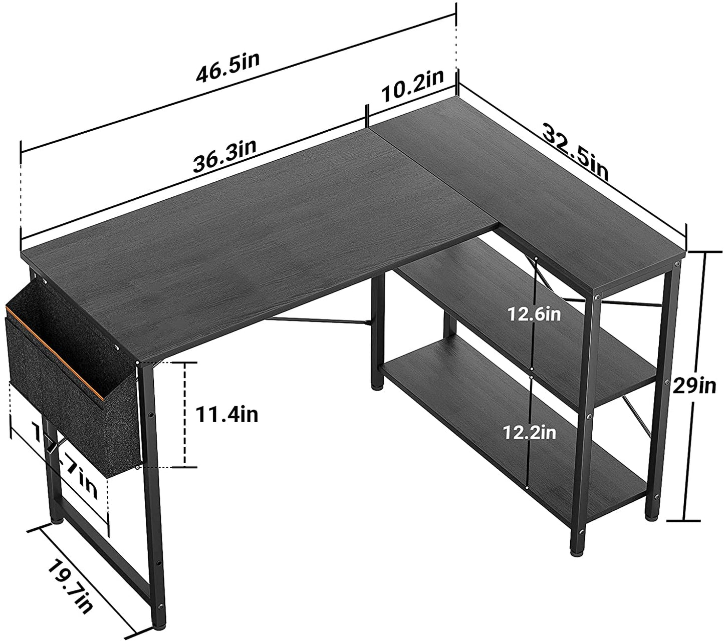 Study Table: L-Shaped Corner Desk with Reversible Storage Shelves