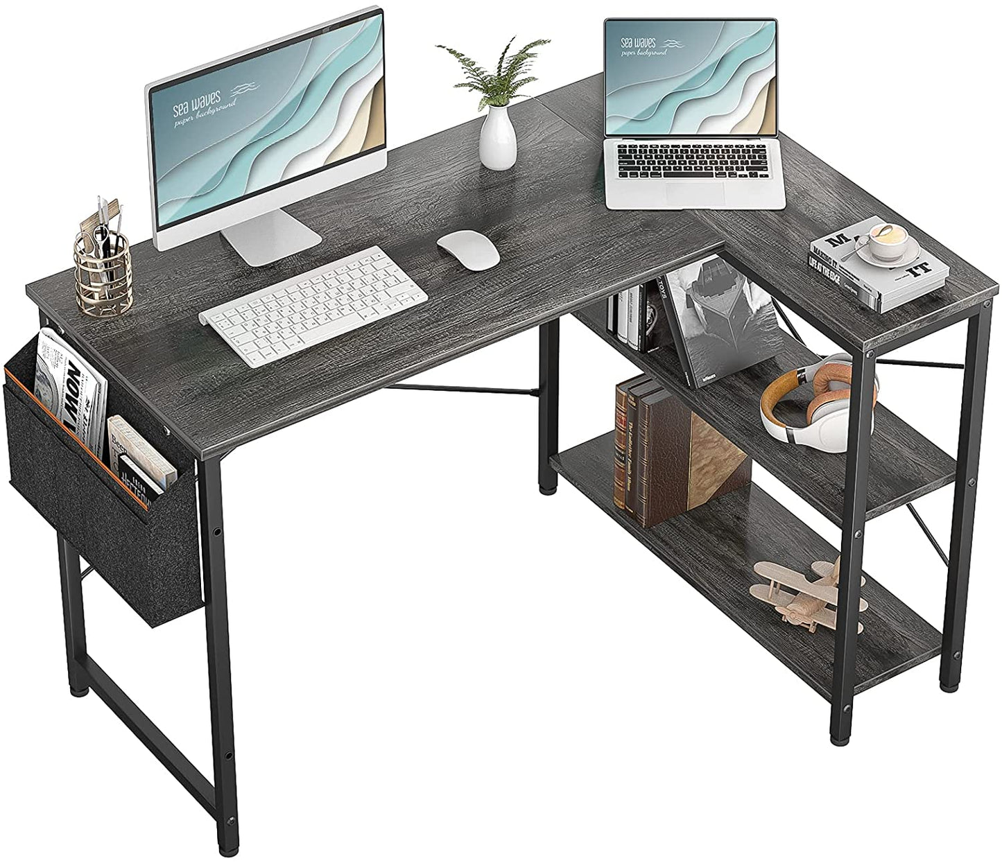 Study Table: L-Shaped Corner Desk with Reversible Storage Shelves