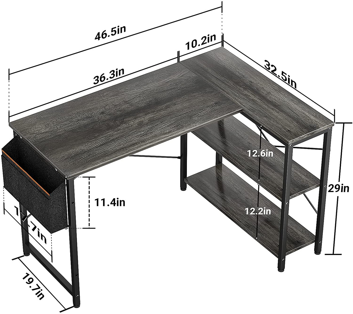 Study Table: L-Shaped Corner Desk with Reversible Storage Shelves