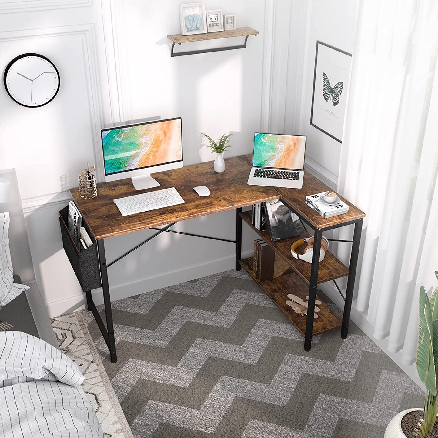 Study Table: L-Shaped Corner Desk with Reversible Storage Shelves