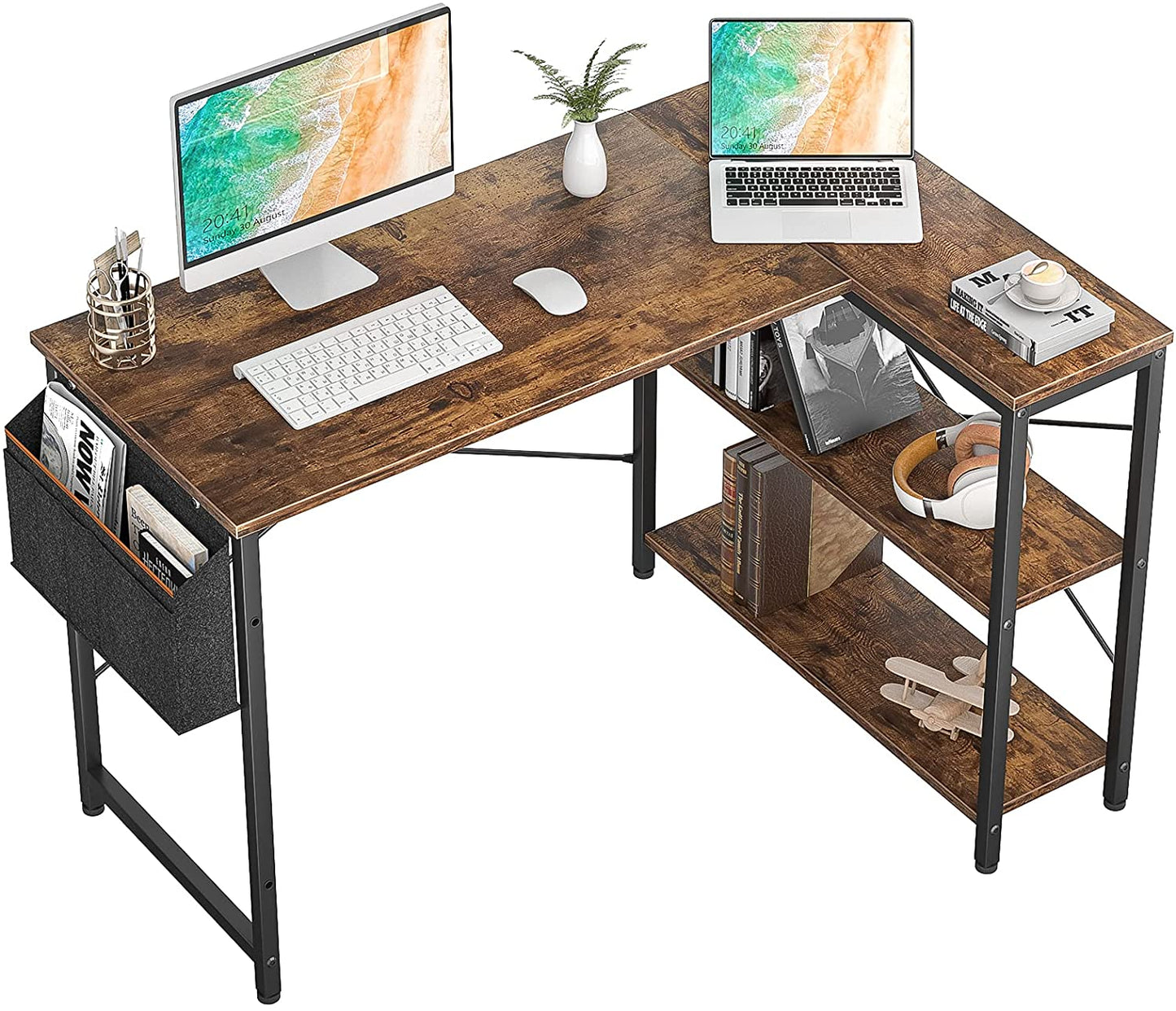 Study Table: L-Shaped Corner Desk with Reversible Storage Shelves