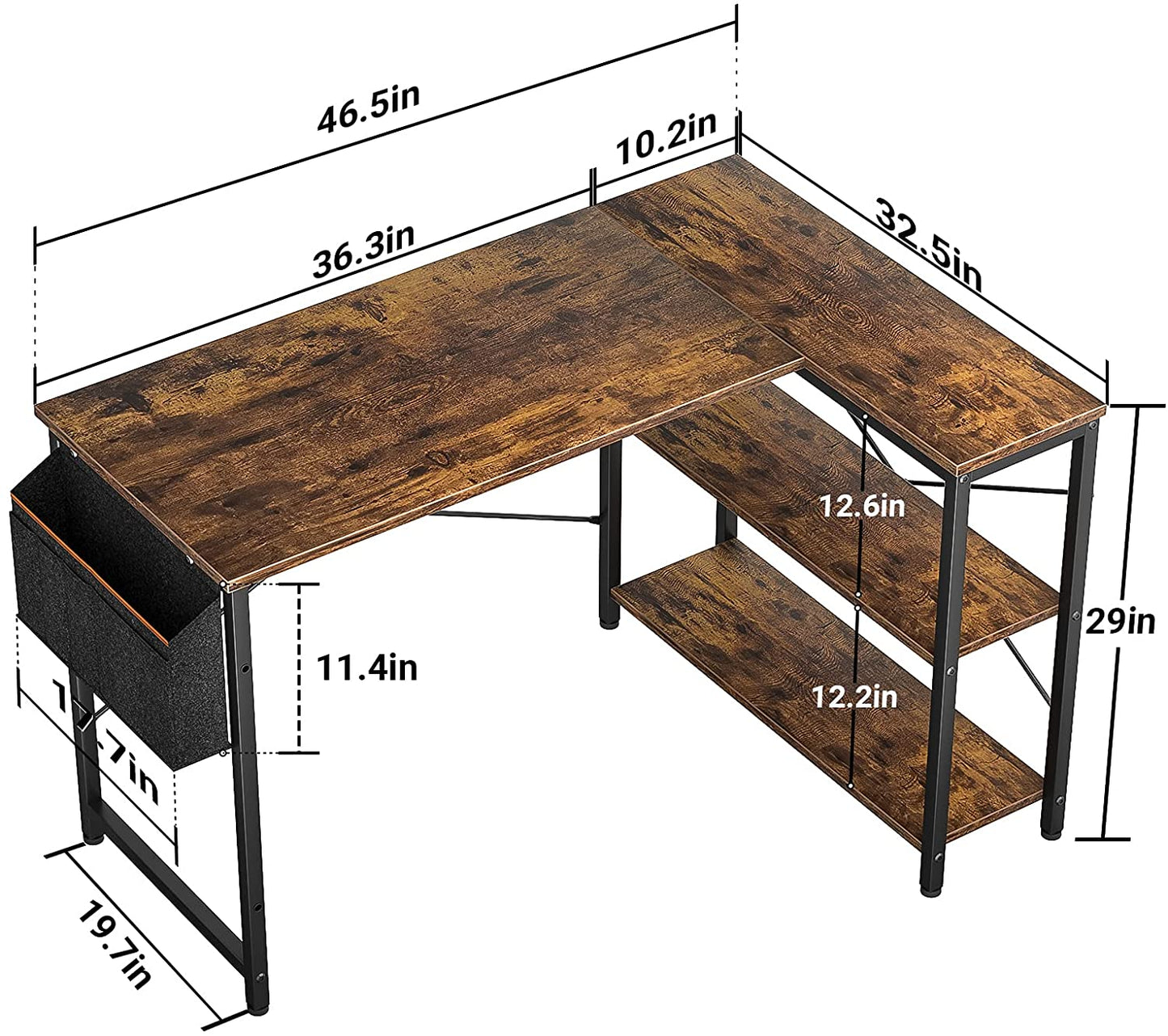 Study Table: L-Shaped Corner Desk with Reversible Storage Shelves