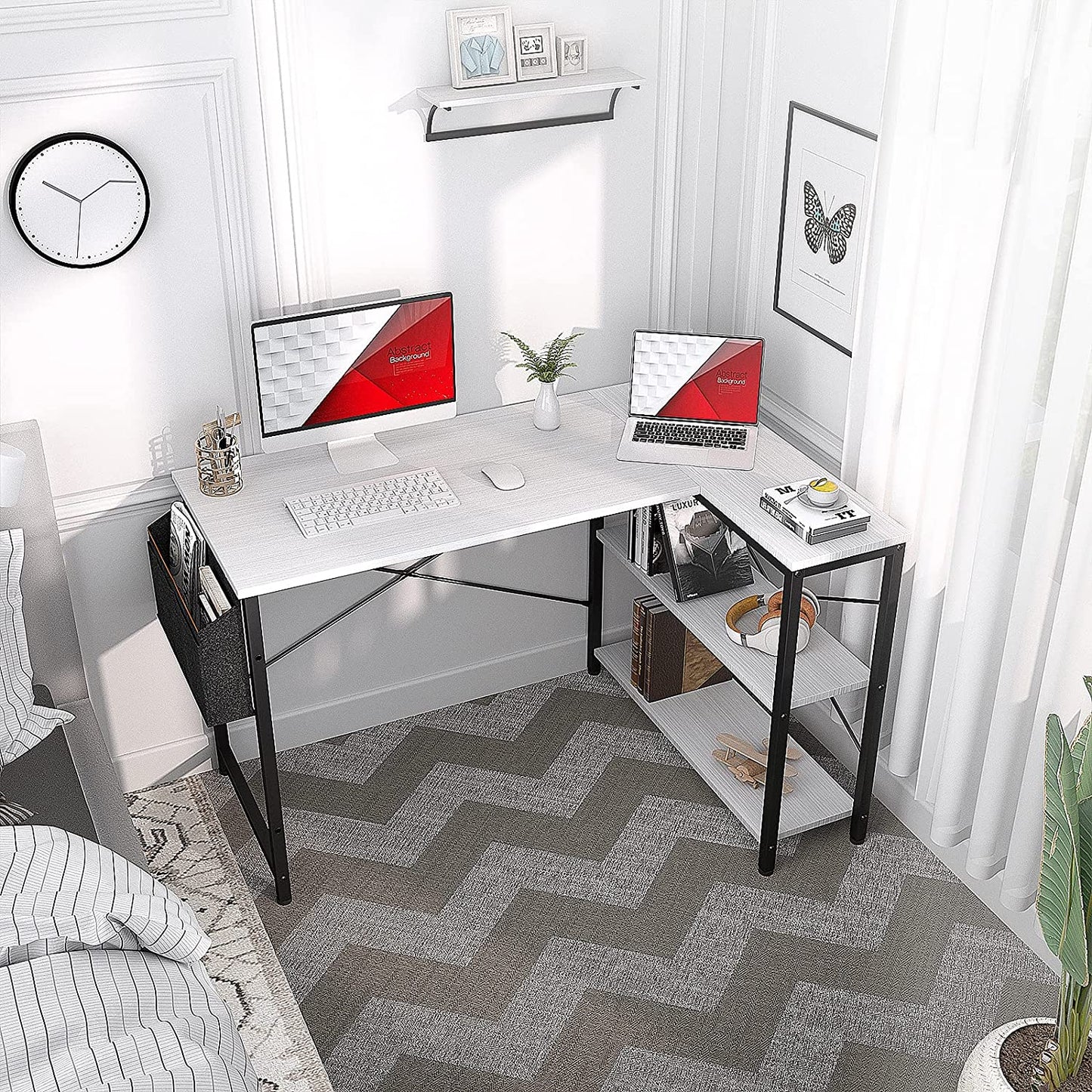 Study Table: L-Shaped Corner Desk with Reversible Storage Shelves