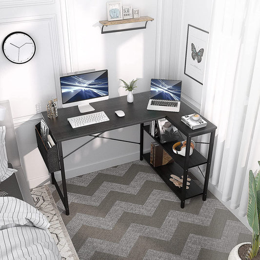 Study Table: L-Shaped Corner Desk with Reversible Storage Shelves