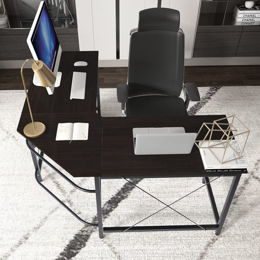 Study Table : L Desk Office Desk Workstation Desk Corner Desk, Black