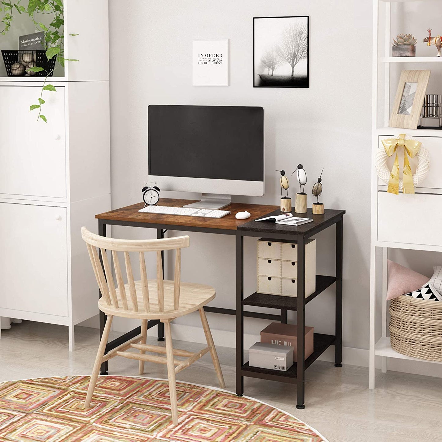 Study Table Storage Shelf,2-Tier Industrial Morden Laptop Table with Splice Board