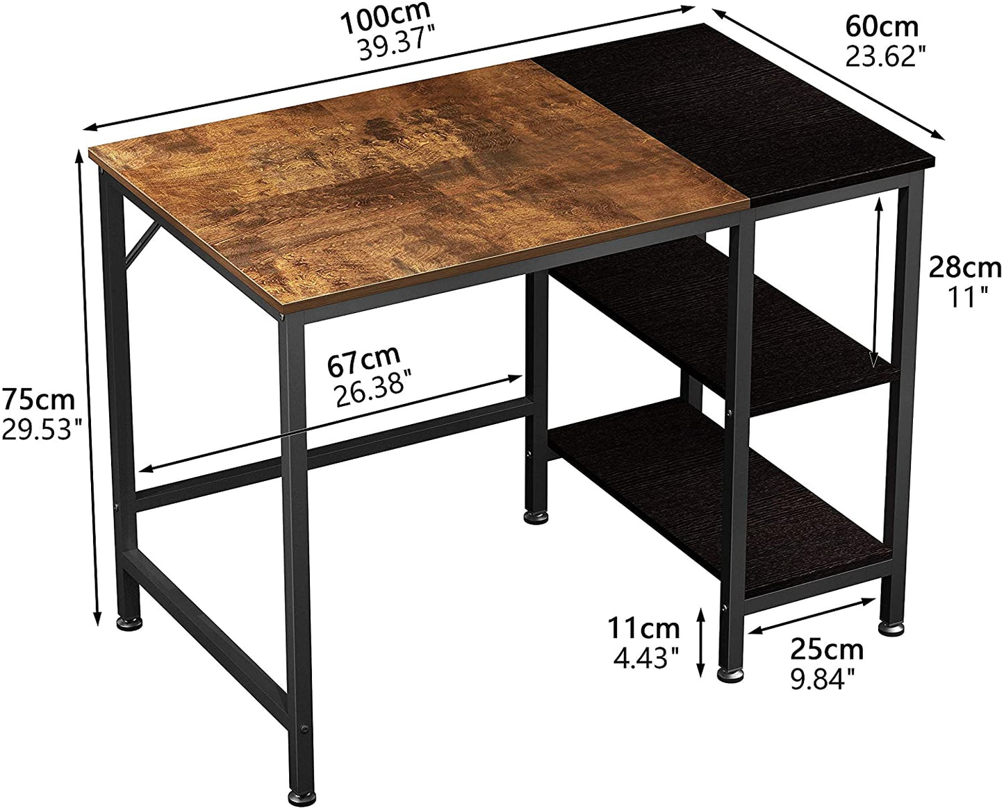 Study Table Storage Shelf,2-Tier Industrial Morden Laptop Table with Splice Board