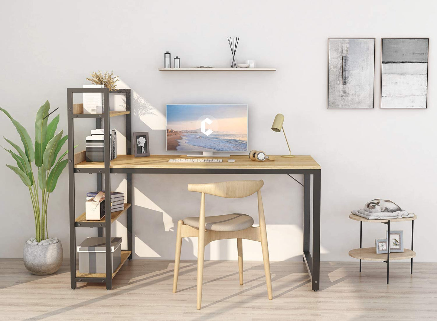 Study Table : Storage Shelves Study Writing Table for Home Office