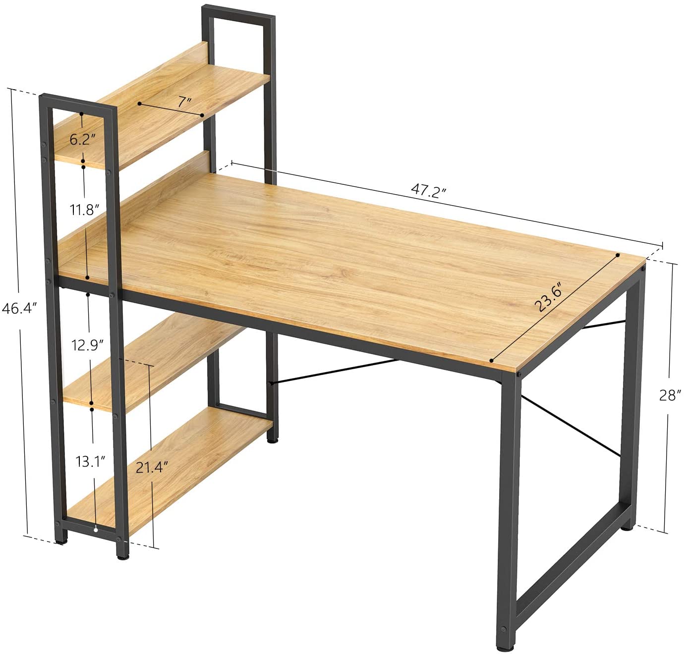 Study Table : Storage Shelves Study Writing Table for Home Office