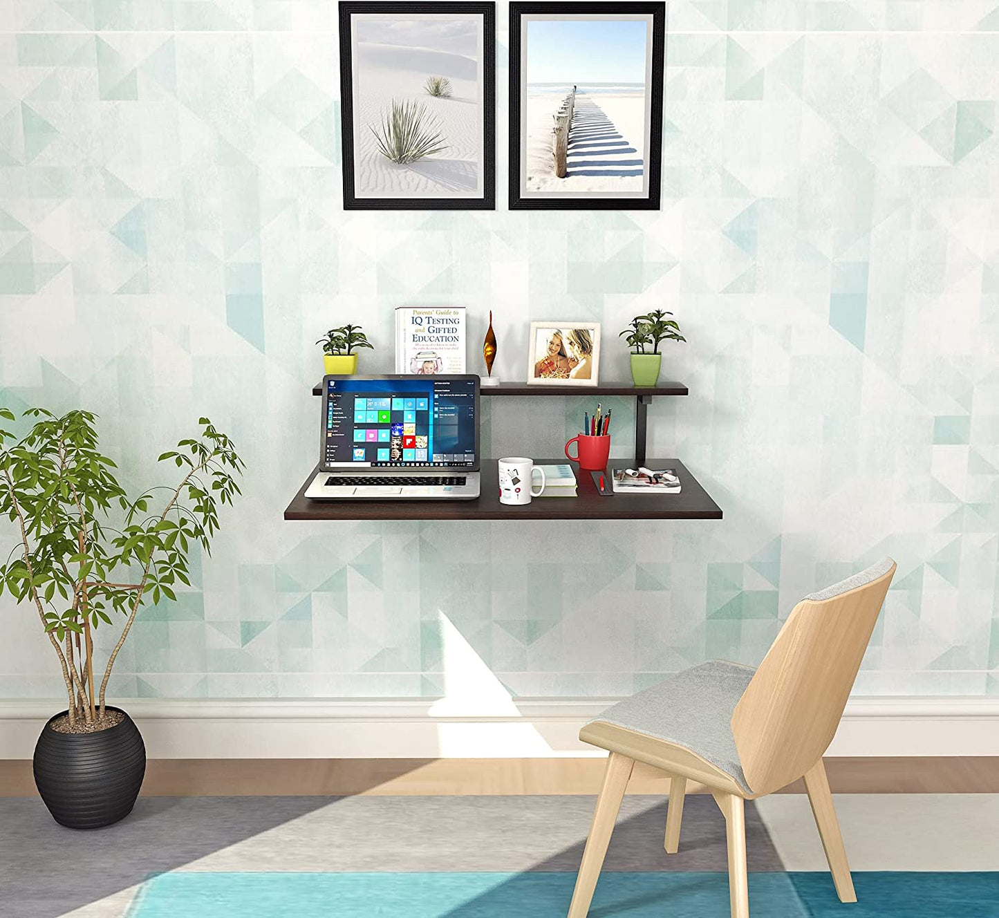 Study Table: Stowe Wood Wall Mount Study Table Desk with Shelf for Home & Office (Wenge)