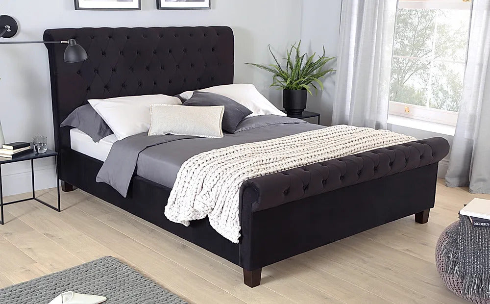 King Size Bed: Black Velvet Super King Size Bed