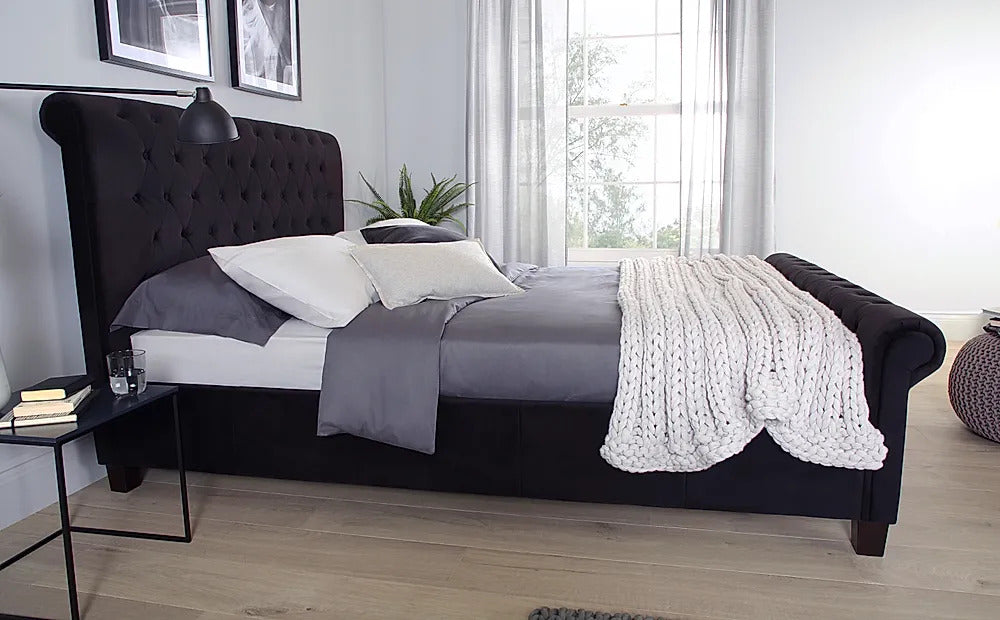 King Size Bed: Black Velvet Super King Size Bed