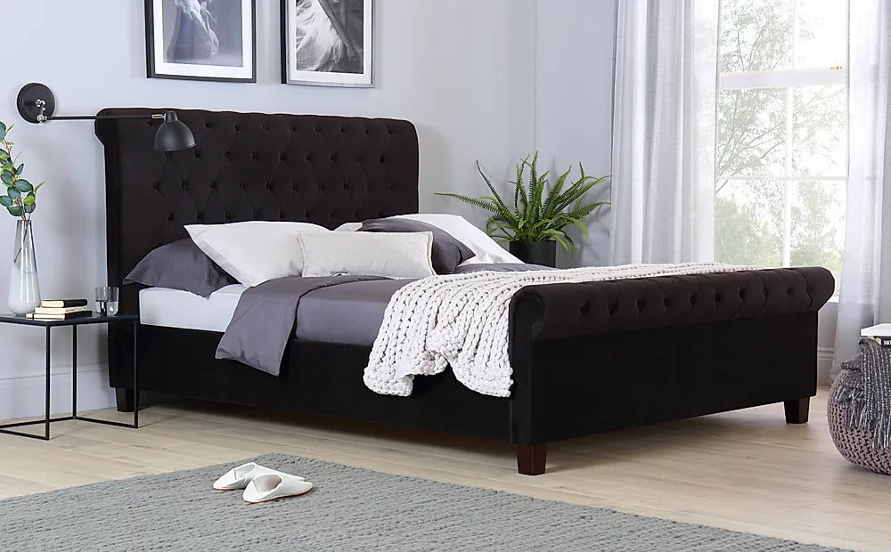 King Size Bed: Black Velvet Super King Size Bed
