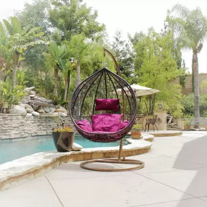 Swing Chairs: Swing Chair With Stand And Cushion Iron, Plastic Large Swing (Black)