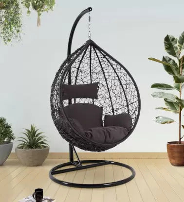 Swing Chairs: Swing Chair With Stand And Cushion Iron, Plastic Large Swing (Brown)