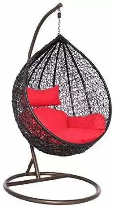 Swing Chairs:Swing Chair With Stand And Cushion Iron, Plastic Large Swing (Brown, Red)