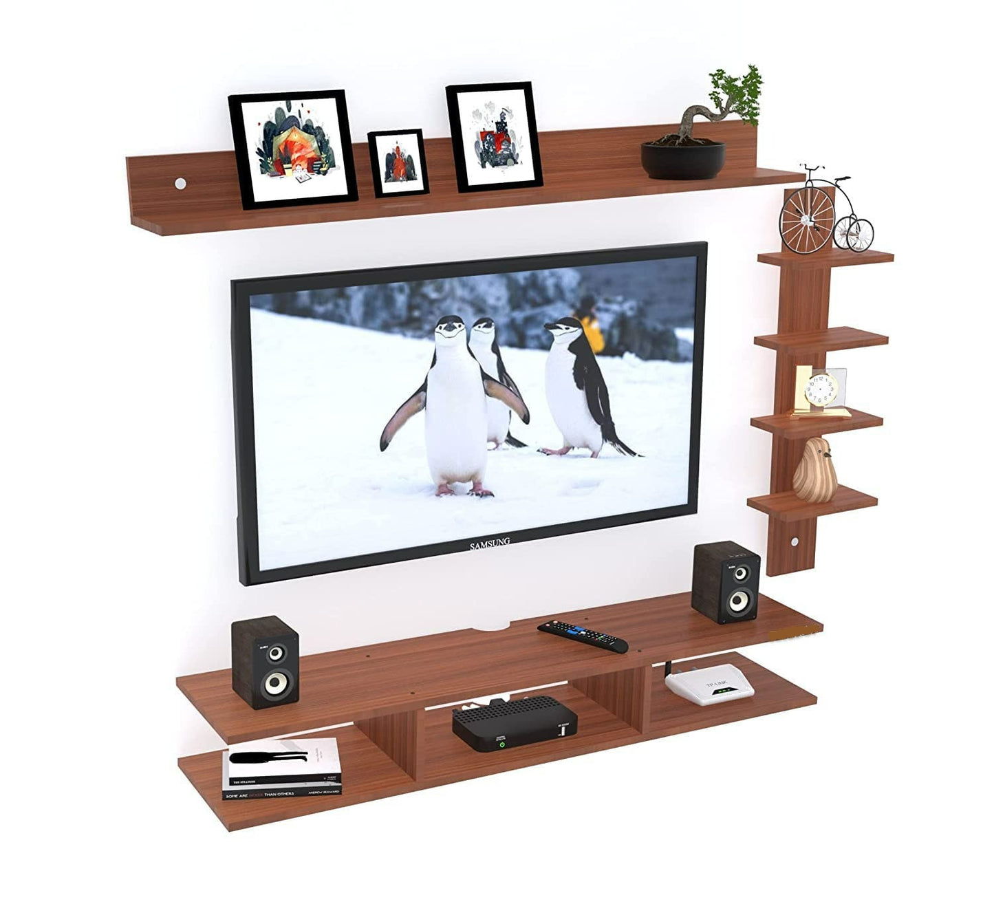 Wall Mount TV Unit: Wall Mount TV Unit With Set Top Box Stand(Walnut)