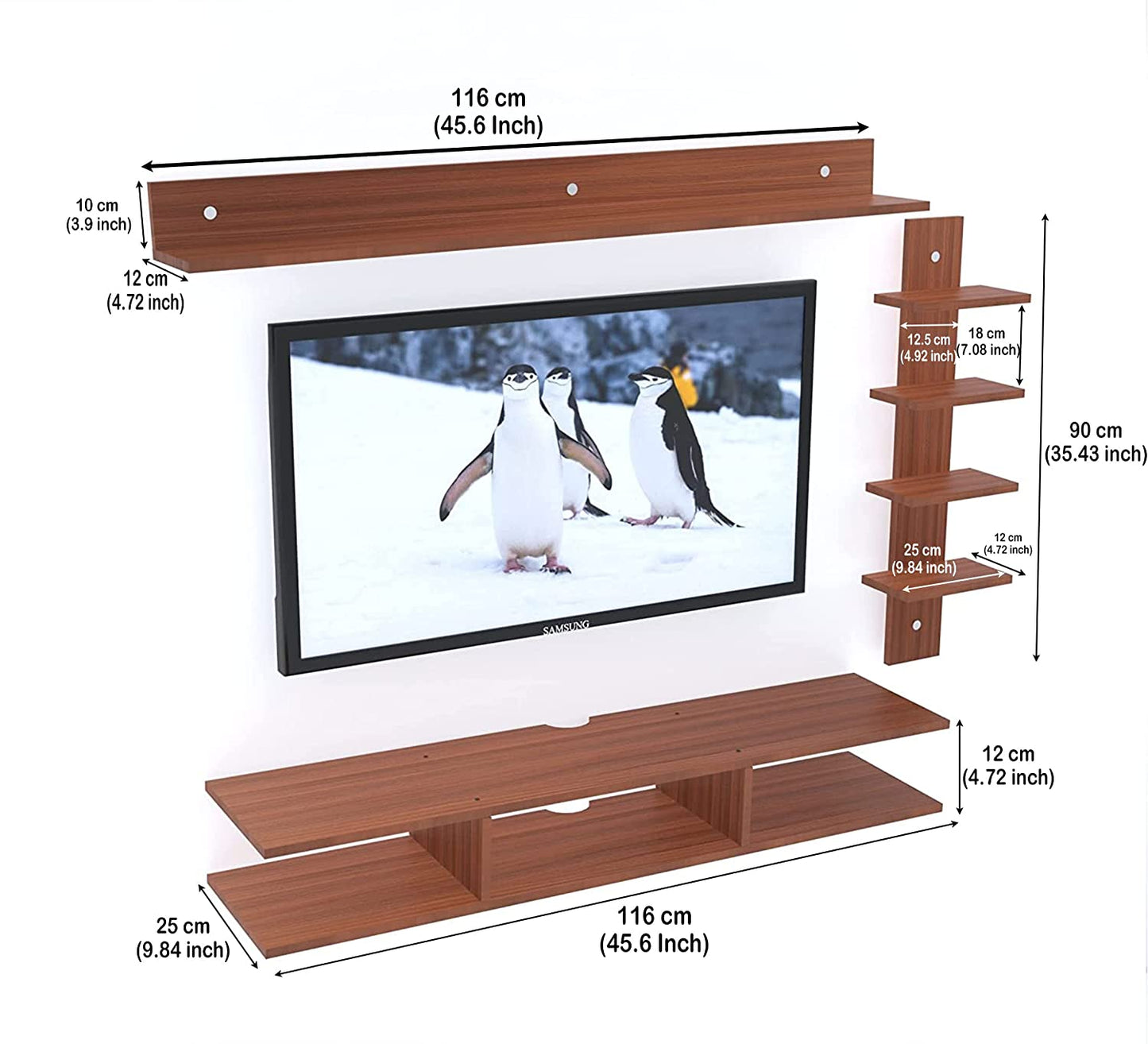 Wall Mount TV Unit: Wall Mount TV Unit With Set Top Box Stand(Walnut)