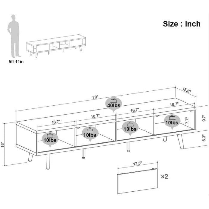 TV Panel: 70 Inch Large Entertainment TV Stand, Wood Media Storage TV Console