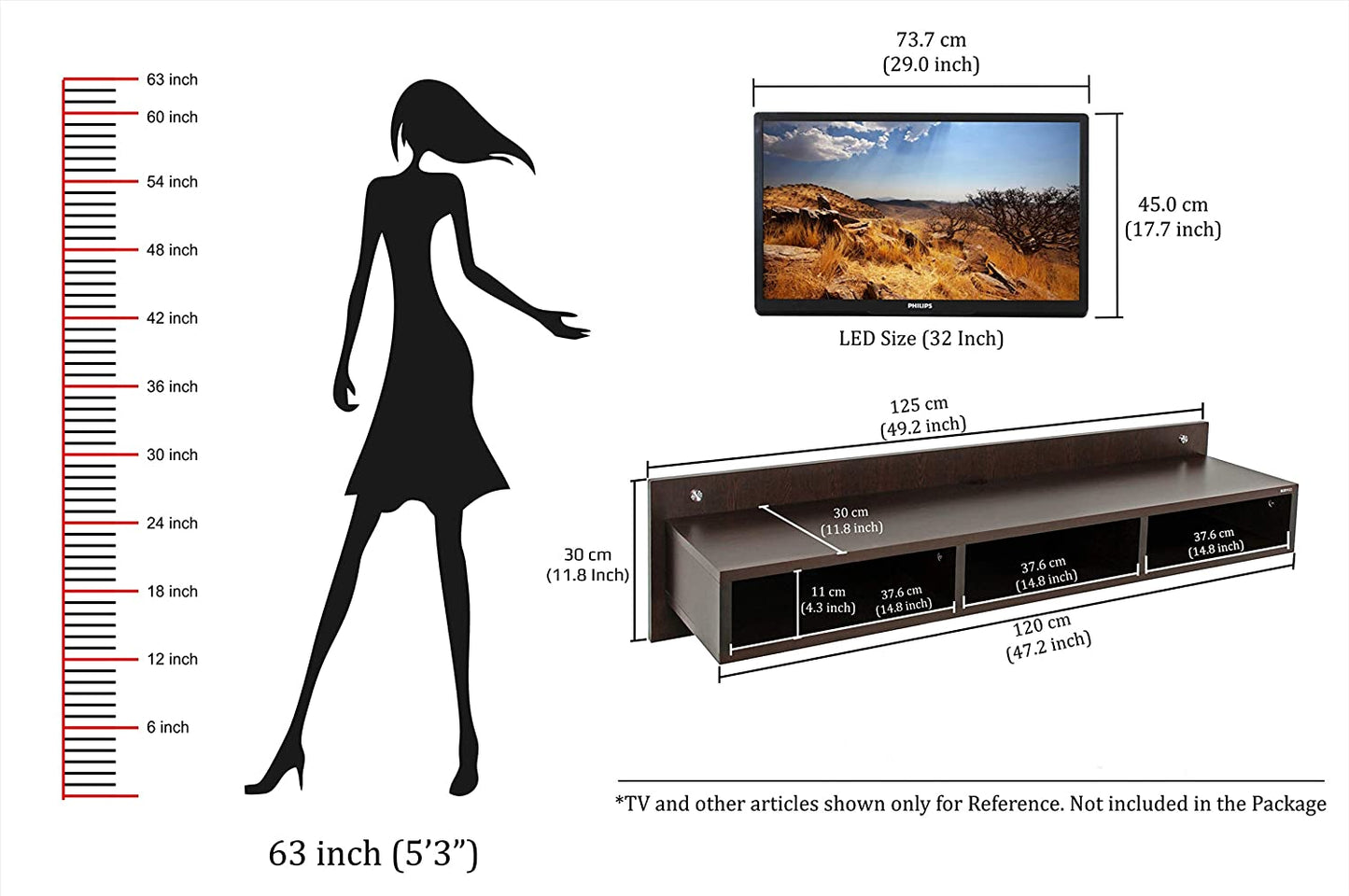 TV Stand: Leo Wall TV Unit (Large , Wenge)