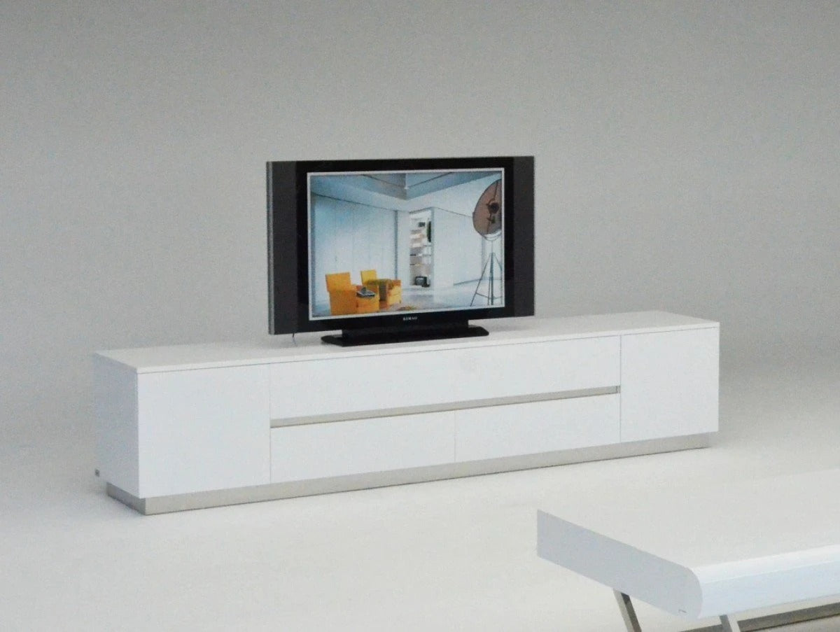 TV Stand: PINE Modern White TV Entertainment Center