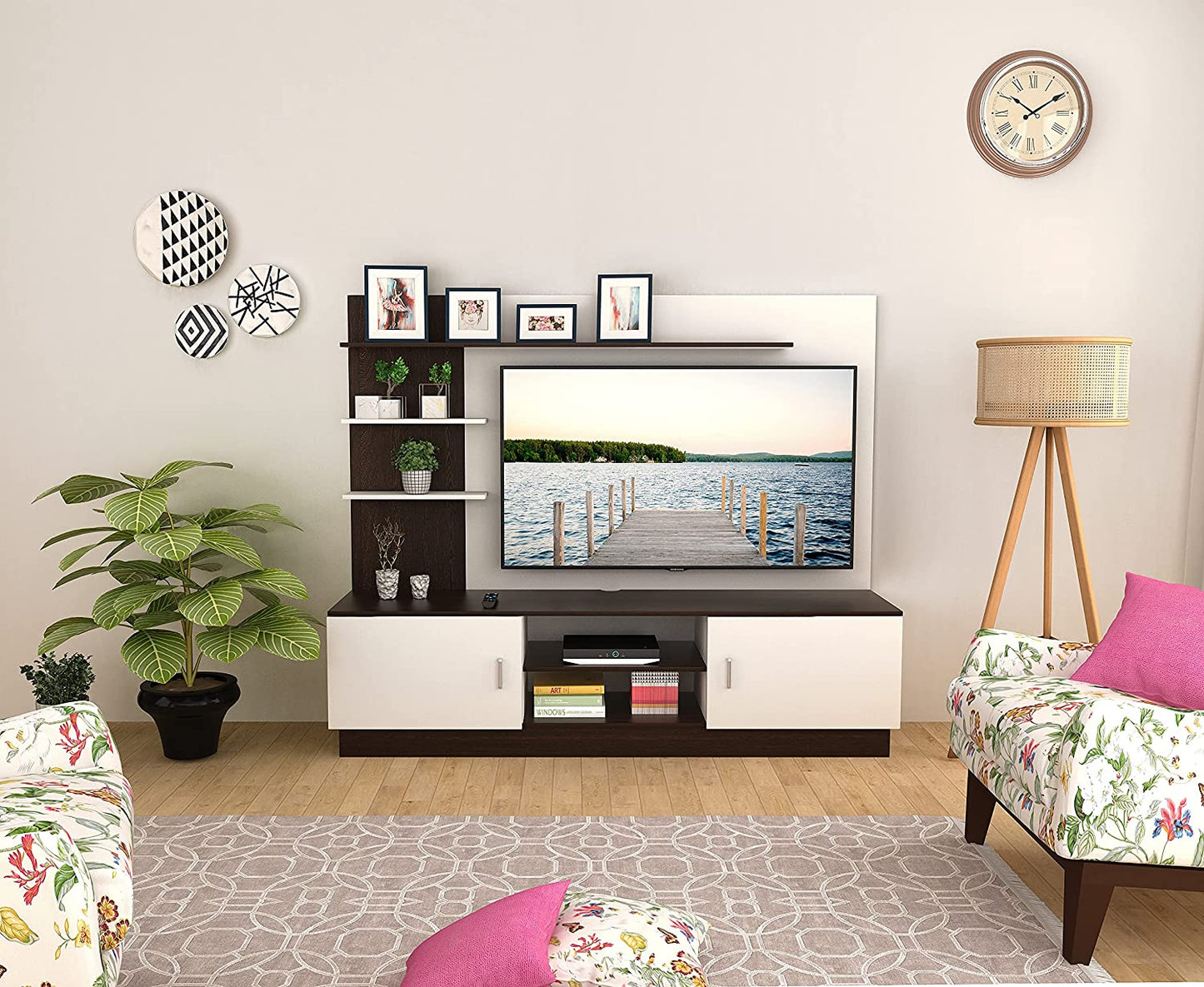 TV Stand: Rolet Engineered Wood TV Entertainment Unit Stand (Wenge, Frosty White)