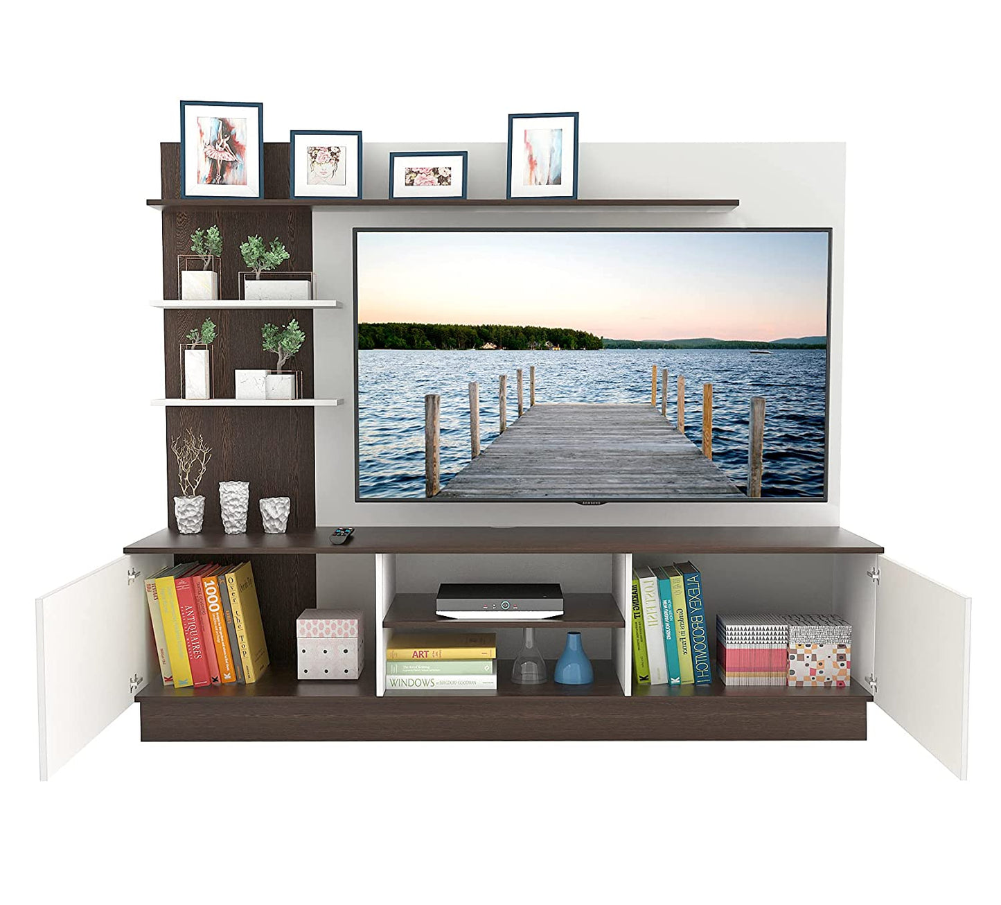 TV Stand: Rolet Engineered Wood TV Entertainment Unit Stand (Wenge, Frosty White)