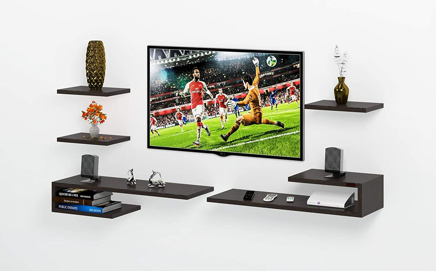 Wall Mount TV Unit: TV Wall Mount With 3 Wall Shelves Display Rack