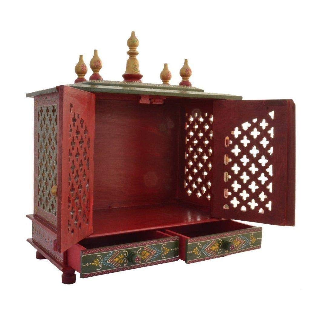 Temple: Rajasthani Ethnic Handcrafted Wooden Temple/Mandir/Pooja Ghar/Mandapam Size: Outer 18x9x22 Inch and Inner: 16x8x10.5 Inch Wide x Deep x High KI-085