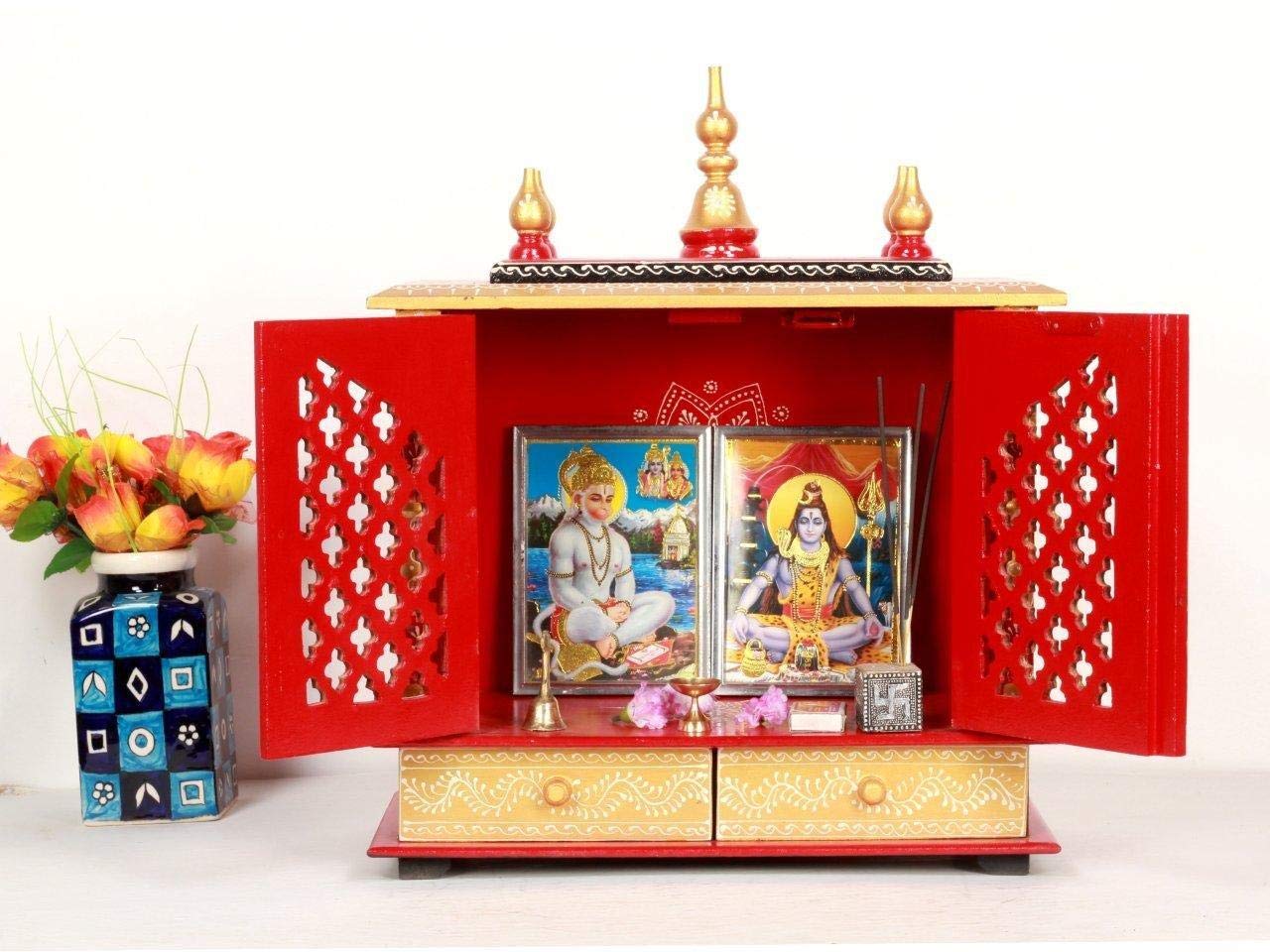 Temple: Wood Rajasthani Pooja Ghar (Brown_9 Inch X 18 Inch X 21 Inch)
