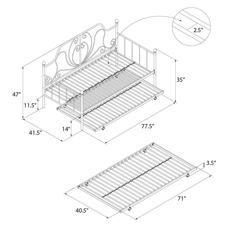 Trundle Bed: Metal Daybed with Trundle Bed
