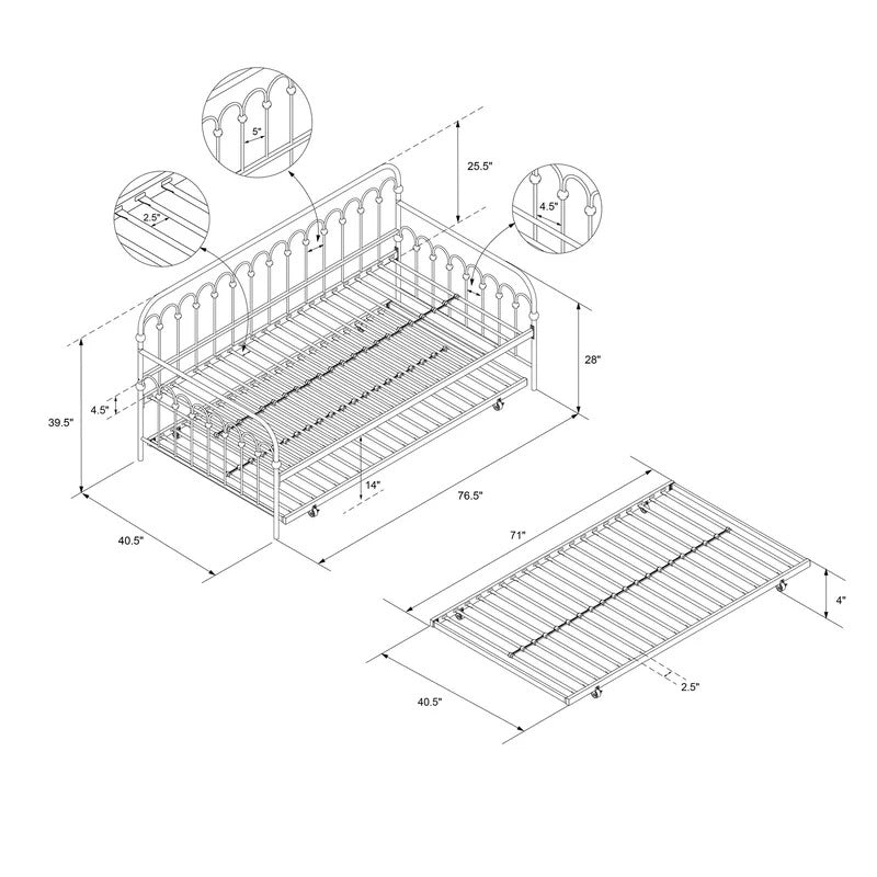 Trundle Bed: Twin Metal Daybed with Trundle Bed