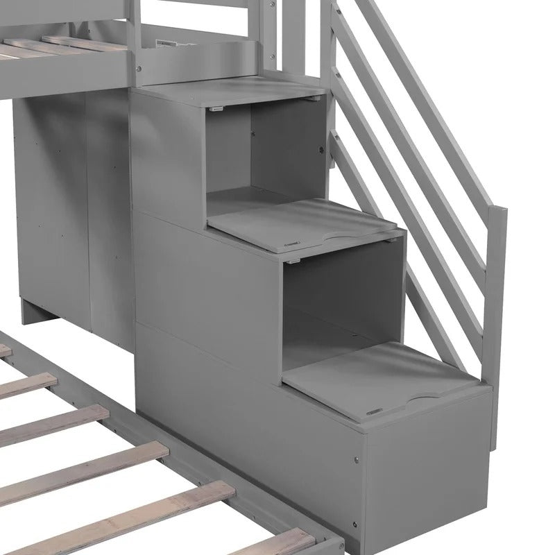 Bunk Bed: Twin Over Full House Roof Bunk Bed With Staircase And Shelves