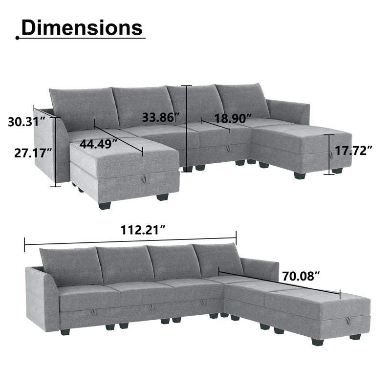 U Shape Sofa Set: 4 Seater Sofa Set 112.21" Wide Symmetrical Modular Sofa