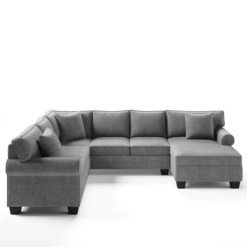 U Shape Sofa Set: 113" Rolled Arm Chesterfield Sectional 7 Seater Sofa