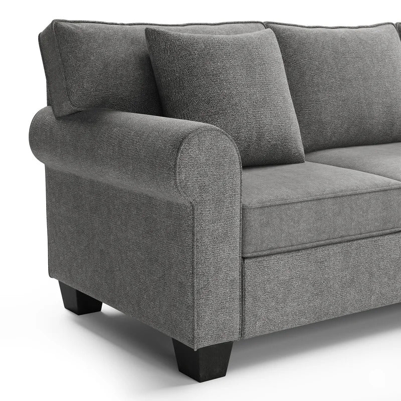 U Shape Sofa Set: 113" Rolled Arm Chesterfield Sectional 7 Seater Sofa