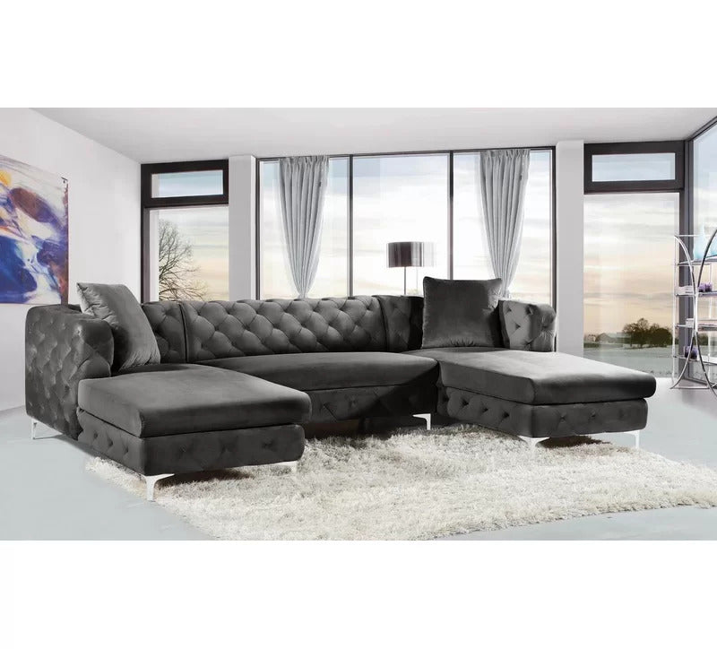 U Shape Sofa Set : 127" Wide Velvet Symmetrical Sofa