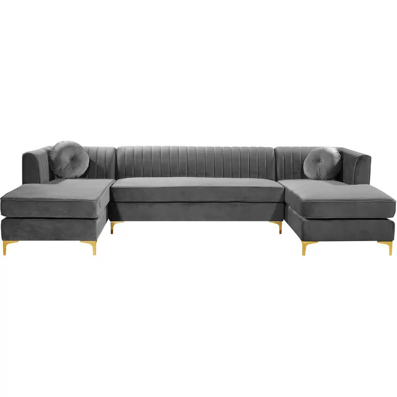 L Shape Sofa Set: 132" Wide Velvet Symmetrical Modular 6 Seater Sofa