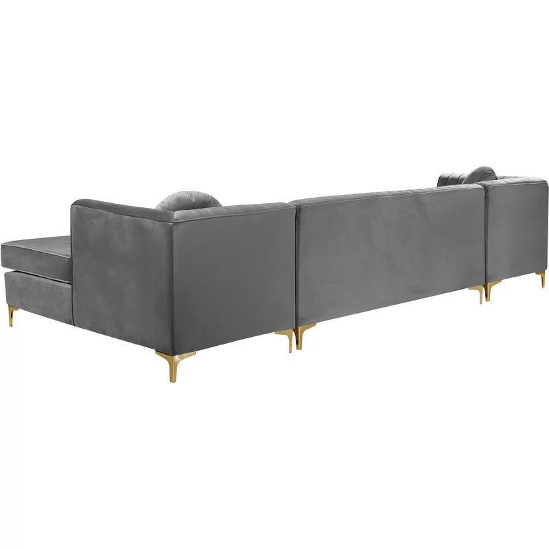 L Shape Sofa Set: 132" Wide Velvet Symmetrical Modular 6 Seater Sofa