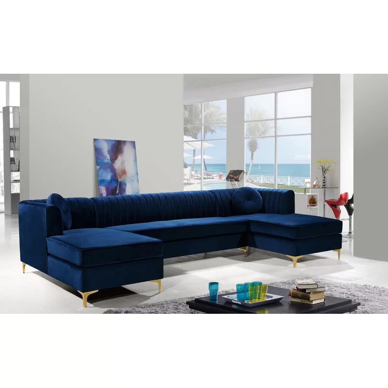 L Shape Sofa Set: 132" Wide Velvet Symmetrical Modular 6 Seater Sofa