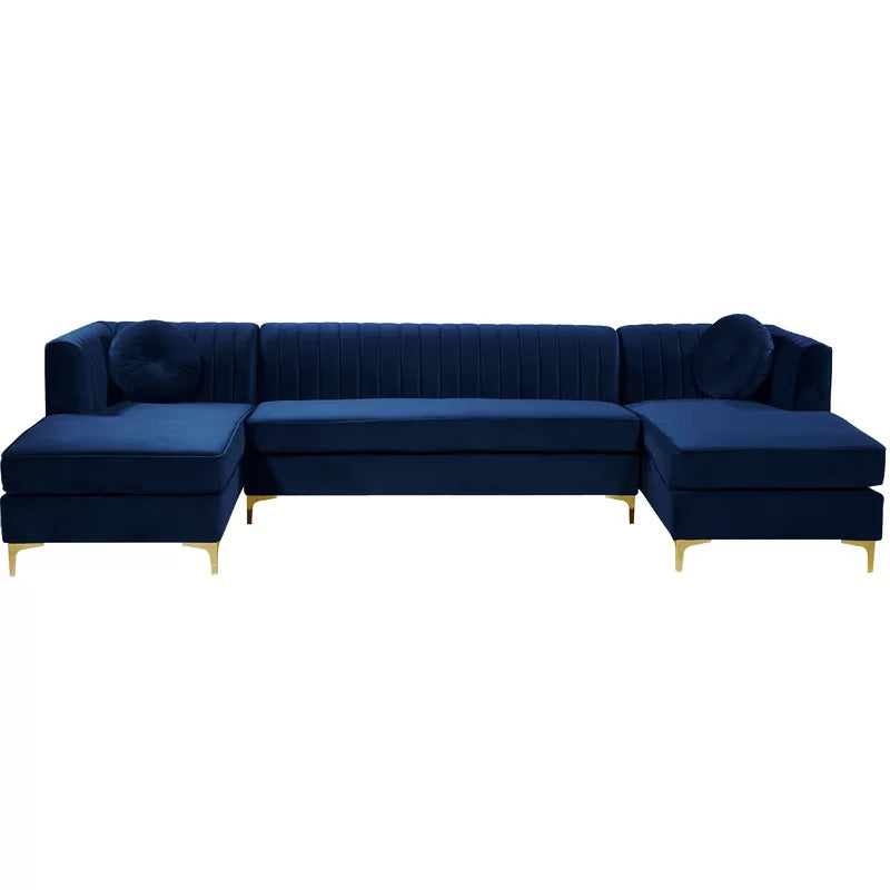 L Shape Sofa Set: 132" Wide Velvet Symmetrical Modular 6 Seater Sofa
