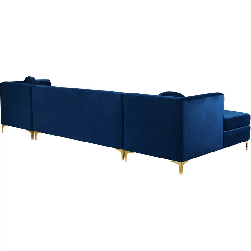 L Shape Sofa Set: 132" Wide Velvet Symmetrical Modular 6 Seater Sofa