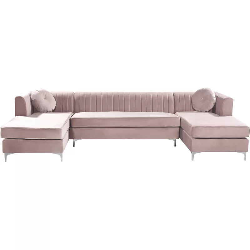 L Shape Sofa Set: 132" Wide Velvet Symmetrical Modular 6 Seater Sofa