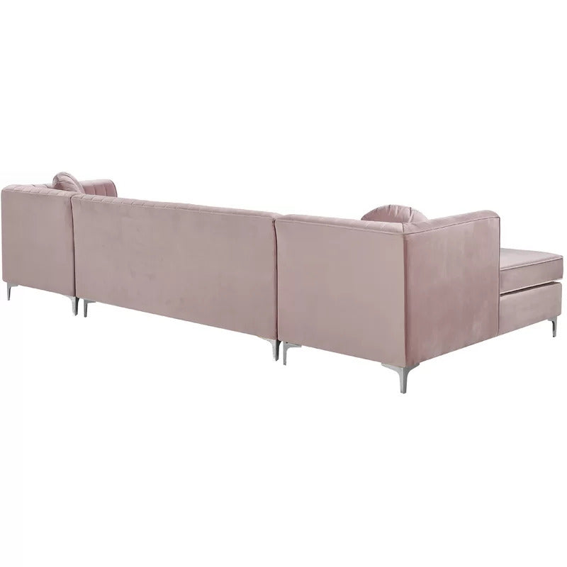 L Shape Sofa Set: 132" Wide Velvet Symmetrical Modular 6 Seater Sofa