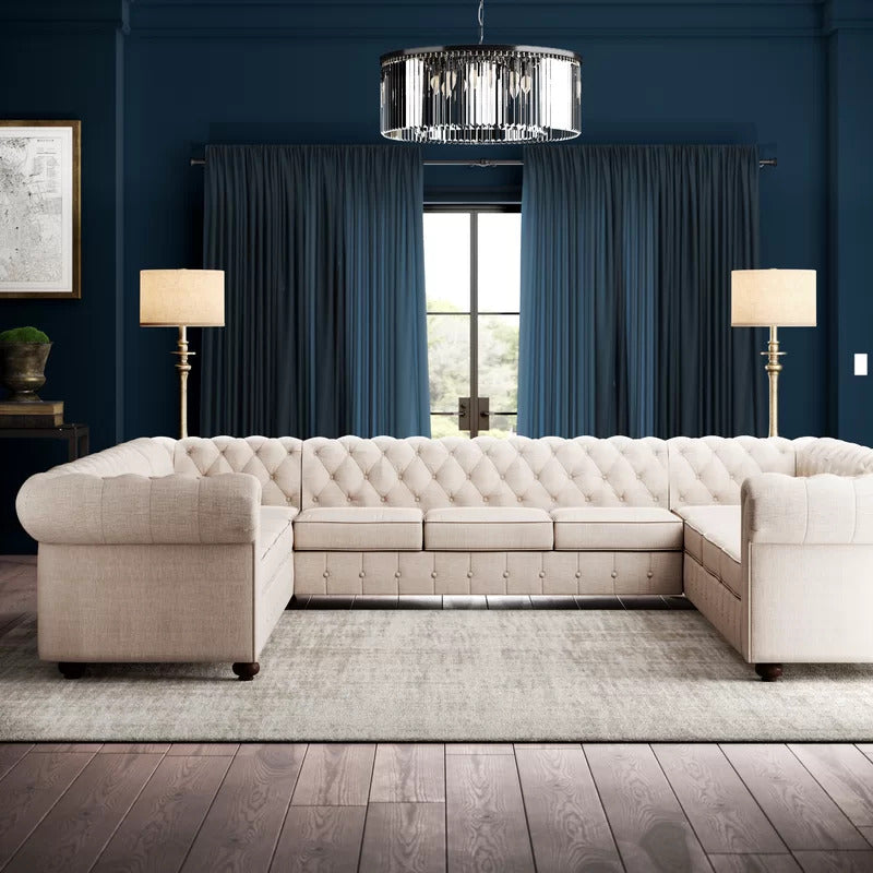 U Shape Sofa Set: 135" Wide Linen Symmetrical Sectional 11 Seater Sofa