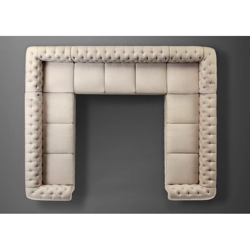 U Shape Sofa Set: 135" Wide Linen Symmetrical Sectional 11 Seater Sofa