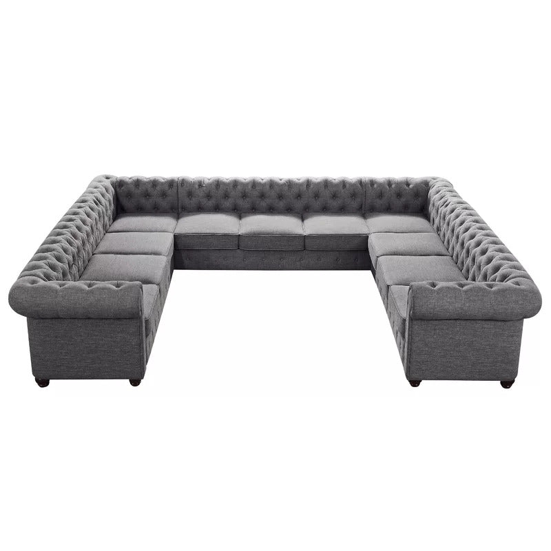 U Shape Sofa Set: 135" Wide Linen Symmetrical Sectional 11 Seater Sofa
