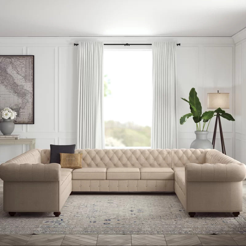 U Shape Sofa Set: 135" Wide Linen Symmetrical Sectional 11 Seater Sofa